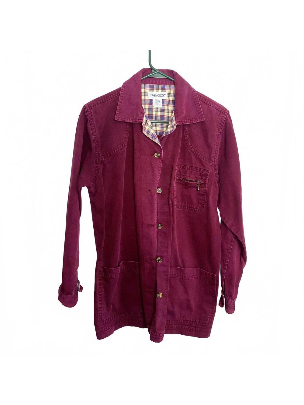 Vintage Burgundy Chore Jacket Utility Shirt Jacket Button Front Women's Medium